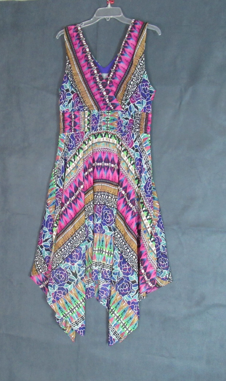 Rabbit Rabbit Rabbit Dress Womens Sz 16 Multicolor Geometric Boho Hipster Flowy